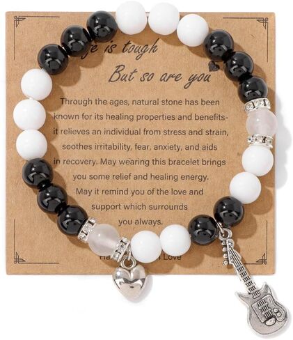 Pingyongchang Y2K Rock Guitar Stone Natural Stone Beaded Beaded Berclets for Gen Love Heart Heart Inspirational Bracelet لعيد التخرج من عيد ميلاد المعلم تقدير الصداقة هدايا الصداقة in Saudi Arabia
