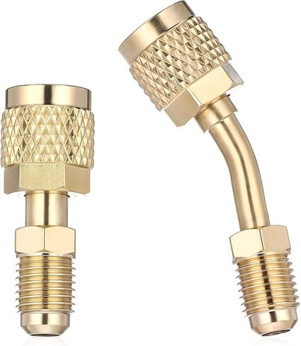 2 Pack R410a محول لنظام تقسيم مصغرة ، 5/16 بوصة SAE أنثى إلى 1/4 بوصة SAE الذكور ملاذ شحن محولات منفذ ، النحاس HVAC أداة تبريد مكيف الهواء in Saudi Arabia