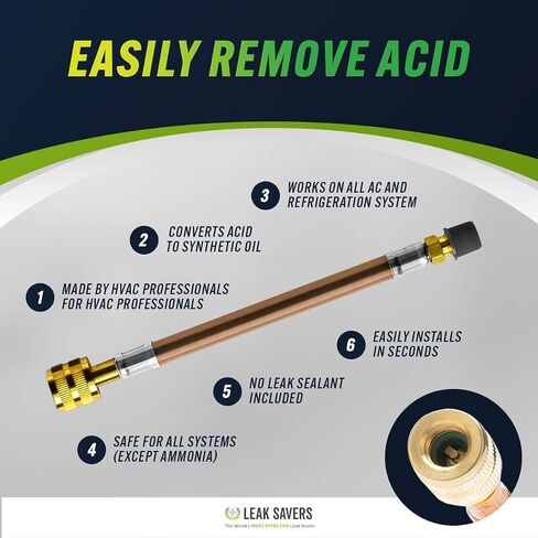 Leak Saver Direct Inject Acid Scavenger - Converts Acid to Synthetic Oil, for A/C Systems Up to 5 Tons - Made in The USA in Saudi Arabia