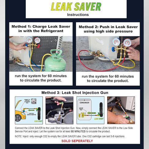 Leak Saver Direct Inject Acid Scavenger - Converts Acid to Synthetic Oil, for A/C Systems Up to 5 Tons - Made in The USA in Saudi Arabia