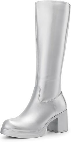 DREAM PAIRS Women's Knee High Boots Chunky Platform Heel Round Toe Boots for Women Side Zipper Stylish Comfortable Tall Boots in Saudi Arabia