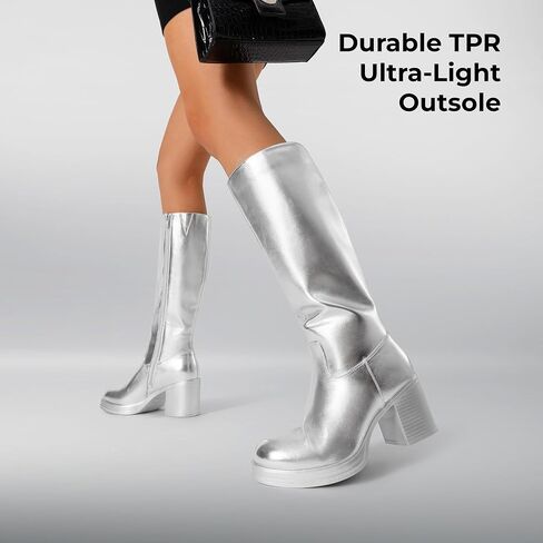 DREAM PAIRS Women's Knee High Boots Chunky Platform Heel Round Toe Boots for Women Side Zipper Stylish Comfortable Tall Boots in Saudi Arabia