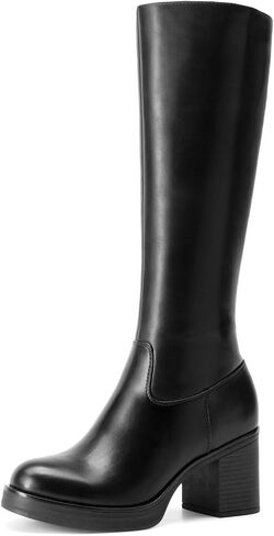 DREAM PAIRS Women's Knee High Boots Chunky Platform Heel Round Toe Boots for Women Side Zipper Stylish Comfortable Tall Boots in Saudi Arabia