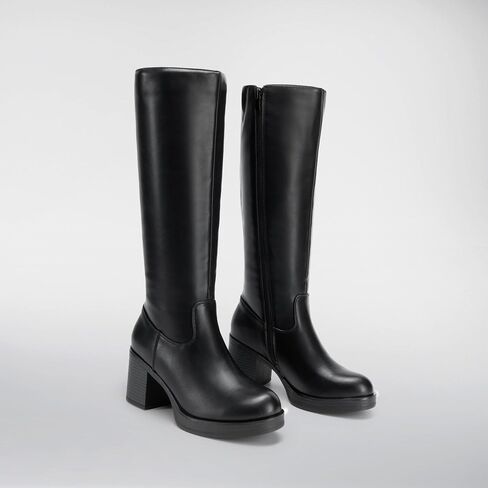 DREAM PAIRS Women's Knee High Boots Chunky Platform Heel Round Toe Boots for Women Side Zipper Stylish Comfortable Tall Boots in Saudi Arabia