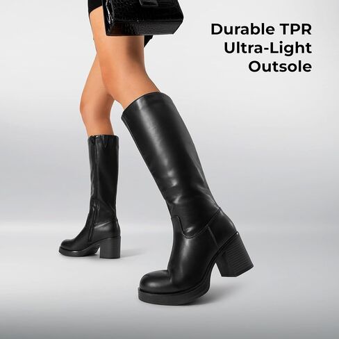 DREAM PAIRS Women's Knee High Boots Chunky Platform Heel Round Toe Boots for Women Side Zipper Stylish Comfortable Tall Boots in Saudi Arabia