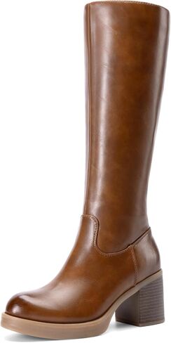 DREAM PAIRS Women's Knee High Boots Chunky Platform Heel Round Toe Boots for Women Side Zipper Stylish Comfortable Tall Boots in Saudi Arabia