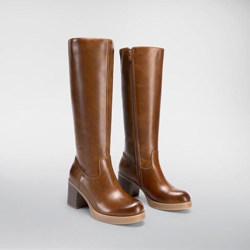 DREAM PAIRS Women's Knee High Boots Chunky Platform Heel Round Toe Boots for Women Side Zipper Stylish Comfortable Tall Boots in Saudi Arabia