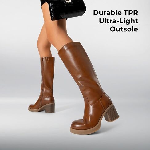 DREAM PAIRS Women's Knee High Boots Chunky Platform Heel Round Toe Boots for Women Side Zipper Stylish Comfortable Tall Boots in Saudi Arabia