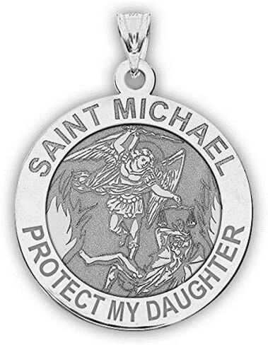 Picturesongold.com Saint Michael - حماية ابنتي - الميدالية الدينية - حجم 3/4 بوصة من النيكل في الفضة الاسترليني in Saudi Arabia