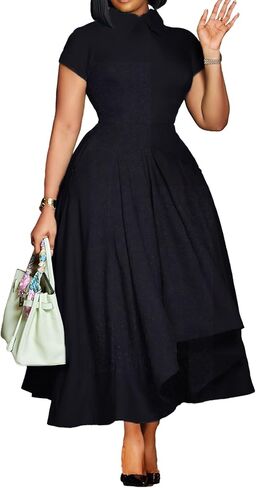 Seltaon Women Elegant Semi Formal Midi Dresses Short Sleeve A Line Church Cocktail Party Dress Plus Size in Saudi Arabia