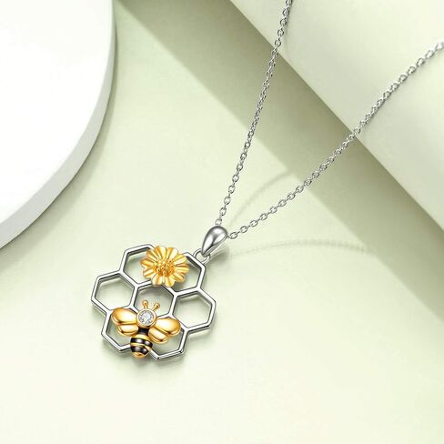 قلادة Luhe Bee 925 Sterling Silver Honeycomb زهرة لطيفة قلادة قلادة للنساء لنساءها in Kuwait