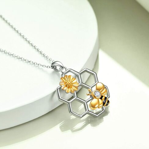 قلادة Luhe Bee 925 Sterling Silver Honeycomb زهرة لطيفة قلادة قلادة للنساء لنساءها in Kuwait
