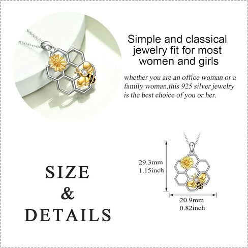 قلادة Luhe Bee 925 Sterling Silver Honeycomb زهرة لطيفة قلادة قلادة للنساء لنساءها in Kuwait