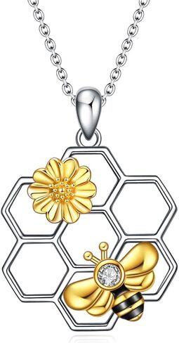 قلادة Luhe Bee 925 Sterling Silver Honeycomb زهرة لطيفة قلادة قلادة للنساء لنساءها in Kuwait