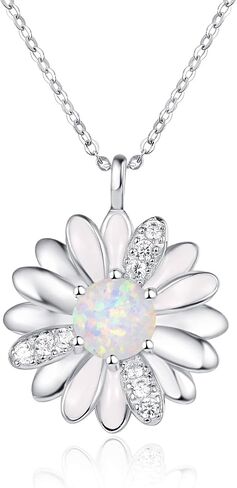 هدايا قلادة Kingwhyte Daisy للنساء 925 Sterling Silver Opal Daisy Pendant Spring Flower Necklace Graduation Graduation Birthday Celebrate تهنئة هدية in Kuwait