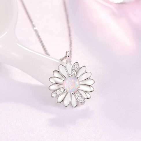 هدايا قلادة Kingwhyte Daisy للنساء 925 Sterling Silver Opal Daisy Pendant Spring Flower Necklace Graduation Graduation Birthday Celebrate تهنئة هدية in Kuwait