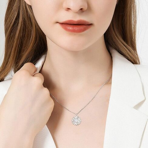 هدايا قلادة Kingwhyte Daisy للنساء 925 Sterling Silver Opal Daisy Pendant Spring Flower Necklace Graduation Graduation Birthday Celebrate تهنئة هدية in Kuwait