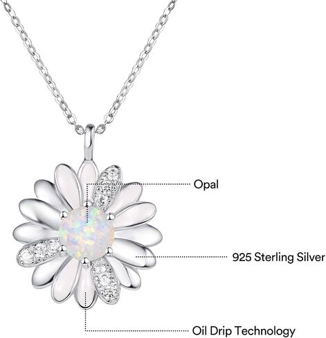 هدايا قلادة Kingwhyte Daisy للنساء 925 Sterling Silver Opal Daisy Pendant Spring Flower Necklace Graduation Graduation Birthday Celebrate تهنئة هدية in Kuwait