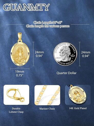 Patron Saint Medals, 14K Gold/Rose Gold Catholic Pendant Necklaces, Christian Jewelry Religious Gifts for Women with 22"+2" Mariner Chain in Saudi Arabia