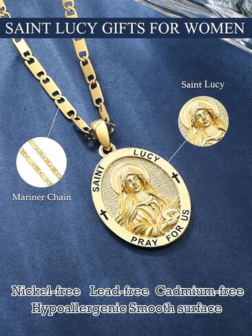 Patron Saint Medals, 14K Gold/Rose Gold Catholic Pendant Necklaces, Christian Jewelry Religious Gifts for Women with 22"+2" Mariner Chain in Saudi Arabia