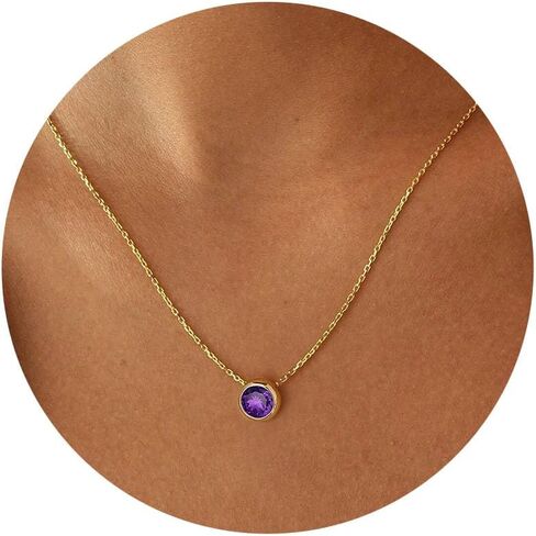 Turandoss Birthstone Necklace for Women, Dainty 14K Gold Plated Red Blue Green Diamond Emerald Birthstone Necklace 12 Month Birthstone Jewelry Birthday Gifts for Women Teen Girls in Saudi Arabia