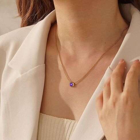 Turandoss Birthstone Necklace for Women, Dainty 14K Gold Plated Red Blue Green Diamond Emerald Birthstone Necklace 12 Month Birthstone Jewelry Birthday Gifts for Women Teen Girls in Saudi Arabia