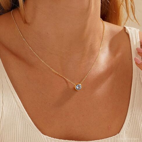 Turandoss Birthstone Necklace for Women, Dainty 14K Gold Plated Red Blue Green Diamond Emerald Birthstone Necklace 12 Month Birthstone Jewelry Birthday Gifts for Women Teen Girls in Saudi Arabia