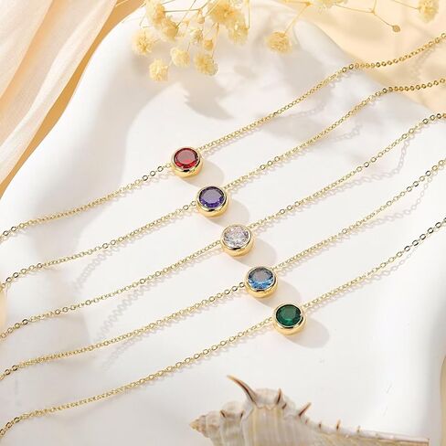 Turandoss Birthstone Necklace for Women, Dainty 14K Gold Plated Red Blue Green Diamond Emerald Birthstone Necklace 12 Month Birthstone Jewelry Birthday Gifts for Women Teen Girls in Saudi Arabia