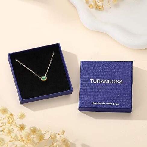 Turandoss Birthstone Necklace for Women, Dainty 14K Gold Plated Red Blue Green Diamond Emerald Birthstone Necklace 12 Month Birthstone Jewelry Birthday Gifts for Women Teen Girls in Saudi Arabia