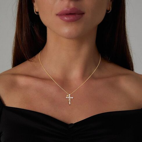 Gold Cross Necklace for Women Dainty Fashion 14K Gold Plated Zircon Rose Flower Cross Pendant Necklace Trendy Simple Small Cute Aesthetic Non Tarnish Waterproof Necklaces Easter Christian Religious Faith Jewelry Gifts in Saudi Arabia