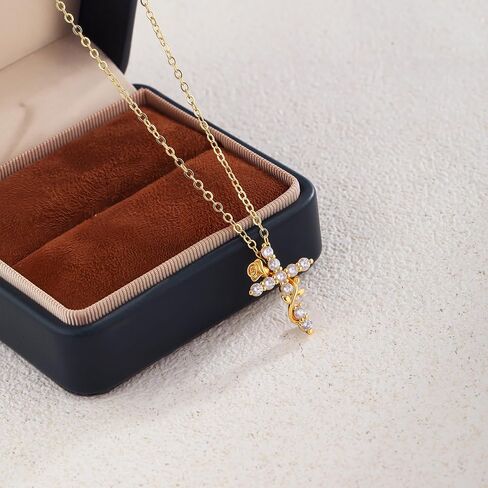 Gold Cross Necklace for Women Dainty Fashion 14K Gold Plated Zircon Rose Flower Cross Pendant Necklace Trendy Simple Small Cute Aesthetic Non Tarnish Waterproof Necklaces Easter Christian Religious Faith Jewelry Gifts in Saudi Arabia