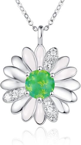 هدايا قلادة Kingwhyte Daisy للنساء 925 Sterling Silver Opal Daisy Pendant Spring Flower Necklace Graduation Graduation Birthday Celebrate تهنئة هدية in Kuwait