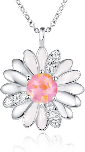 KINGWHYTE Daisy Necklace Gifts for Women 925 Sterling Silver Opal Daisy Pendant Spring Flower Necklace Jewelry Graduation Birthday Celebrate Congratulation Gift in Saudi Arabia