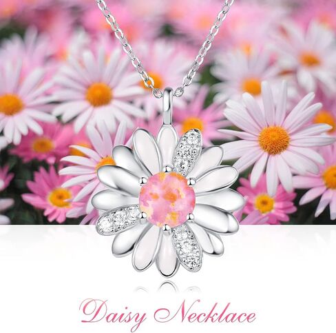 KINGWHYTE Daisy Necklace Gifts for Women 925 Sterling Silver Opal Daisy Pendant Spring Flower Necklace Jewelry Graduation Birthday Celebrate Congratulation Gift in Saudi Arabia