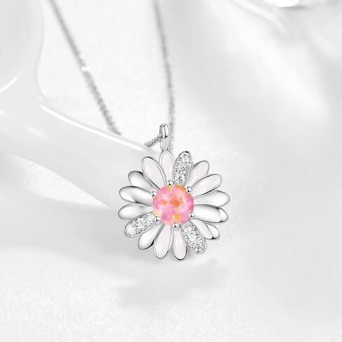 KINGWHYTE Daisy Necklace Gifts for Women 925 Sterling Silver Opal Daisy Pendant Spring Flower Necklace Jewelry Graduation Birthday Celebrate Congratulation Gift in Saudi Arabia