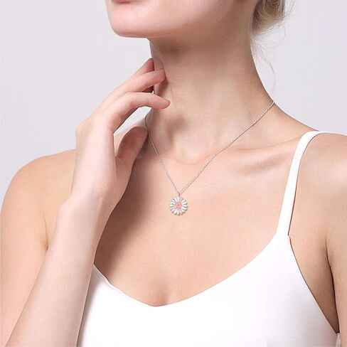 KINGWHYTE Daisy Necklace Gifts for Women 925 Sterling Silver Opal Daisy Pendant Spring Flower Necklace Jewelry Graduation Birthday Celebrate Congratulation Gift in Saudi Arabia