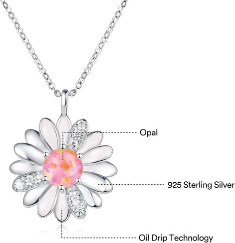 KINGWHYTE Daisy Necklace Gifts for Women 925 Sterling Silver Opal Daisy Pendant Spring Flower Necklace Jewelry Graduation Birthday Celebrate Congratulation Gift in Saudi Arabia
