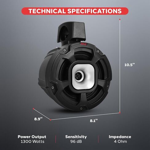 Pyle 6.5 "1300W Marine Tower Smeters - IPX6 نظام مكبر صوت PowerSport المقاوم للماء ، صوت استريو سلبي كامل المدى - الصوت الخارجي لـ ATV و UTV و Boat و Jeep & More - يسهل تركيبه (زوج) (زوج) (زوج) in Saudi Arabia