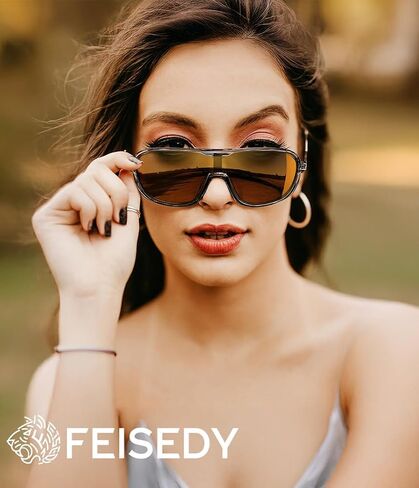 FEISEDY Polarized Sunglasses Men Mirrored One Piece Lens Shades Women Reflective UV Protection Sun Glasses B0277 in Kuwait