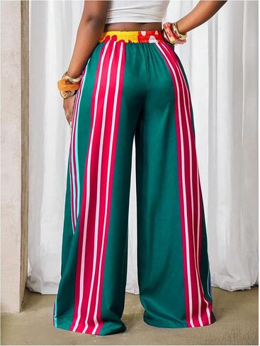 MakeMeChic Women's Striped Wide Leg Palazzo Pants High Waist Drawstring Summer Trousers in Saudi Arabia