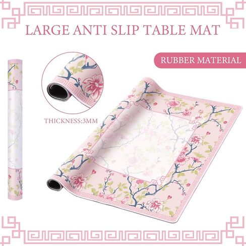 Chinoiserie Mahjong Mat with 3 Dice and 1 Carrying Bag 31.5" x 31.5" Blue and White Rubber Anti Slip and Noise Reduction Multi Purpose Game Table Cover for Mah Jongg, Card, Board Tile Games in Saudi Arabia
