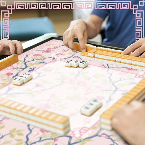 Chinoiserie Mahjong Mat with 3 Dice and 1 Carrying Bag 31.5" x 31.5" Blue and White Rubber Anti Slip and Noise Reduction Multi Purpose Game Table Cover for Mah Jongg, Card, Board Tile Games in Saudi Arabia