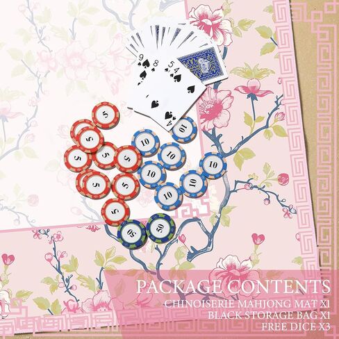 Chinoiserie Mahjong Mat with 3 Dice and 1 Carrying Bag 31.5" x 31.5" Blue and White Rubber Anti Slip and Noise Reduction Multi Purpose Game Table Cover for Mah Jongg, Card, Board Tile Games in Saudi Arabia