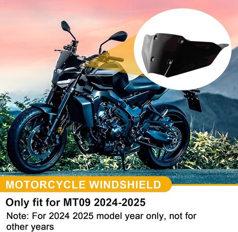 2024-2025 MT09 Windscreen with Bracket - Motorcycle MT09 Windscreen FZ-09 Windshield Replacement for MT09 FZ09 2024 2025,Black in Saudi Arabia