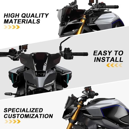 2024-2025 MT09 Windscreen with Bracket - Motorcycle MT09 Windscreen FZ-09 Windshield Replacement for MT09 FZ09 2024 2025,Black in Saudi Arabia