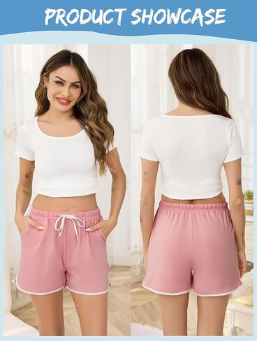 Vlazom Womens Sleep Shorts Cotton Pajamas Yoga Gym Running Active Shorts Drawstring Waist with Pocket S-XXL in Kuwait