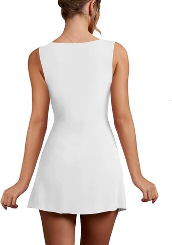 WISFRUIT Women's Sexy Square Neck Mini Dress Sleeveless Bodycon Ruched Split Party Club Short Tank Dresses in Kuwait