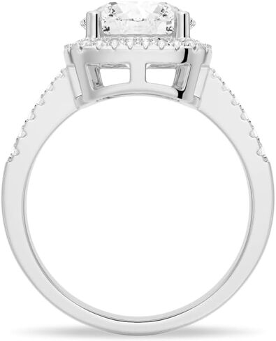 MSBLUE® Pavé Halo Moissanite Engagement Ring, 1.0-2.0 CT Round Cut Four Prongs, 14K White Gold Vermeil, Rhodium Finish in Kuwait