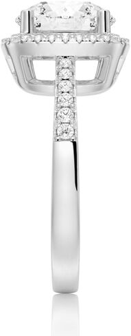 MSBLUE® Pavé Halo Moissanite Engagement Ring, 1.0-2.0 CT Round Cut Four Prongs, 14K White Gold Vermeil, Rhodium Finish in Kuwait