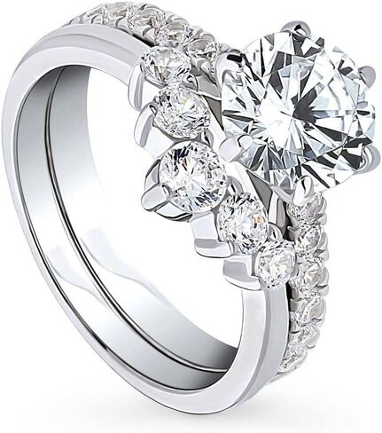 Berricle Sterling Silver Silver 5 Stone Rings 2 Carat Zirconia Cz Solitaire Ring For Women ، Rhodium Plated Size 4-10 in Saudi Arabia